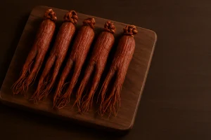 Raíces de ginseng coreano rojo (Panax ginseng) vaporizado tradicional de seis años